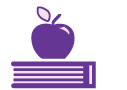 Icon depicting a book and apple symbol on it.