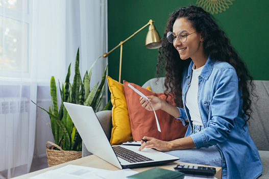 Woman looking at savings options