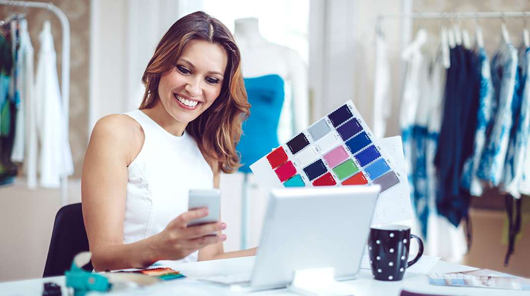 Woman looking at color swatches
